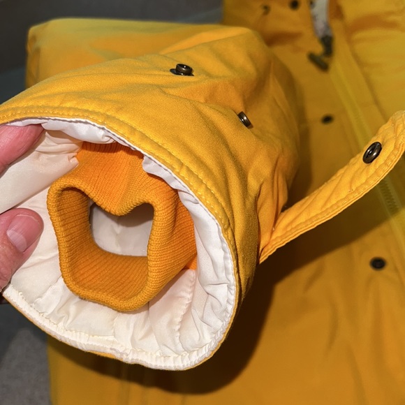 Vintage MIGHTY-MAC jacket w/hood in school bus yellow Sz. 42 unisex T-Bar Zipper - Picture 15 of 16